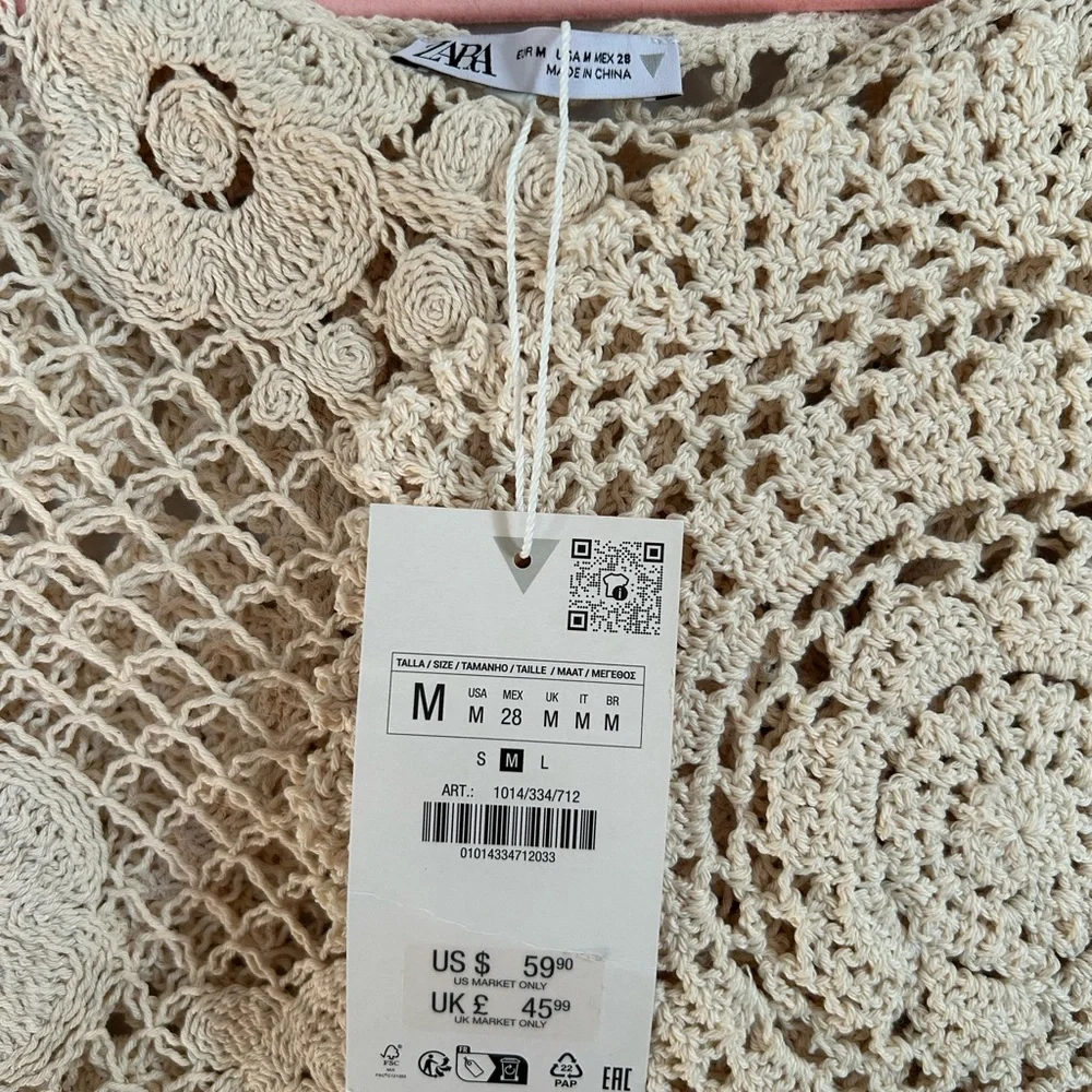 Zara Ecru 100% Cotton Crochet Lace Top NWT MEDIUM - Picture 4 of 4